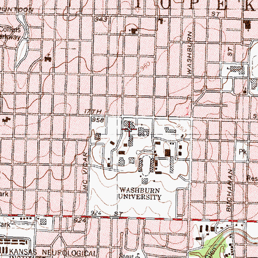 Topographic Map of Washburn University - Garvey Fine Arts Center, KS