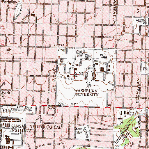 Topographic Map of Washburn University - Henderson Learning Resources Center, KS
