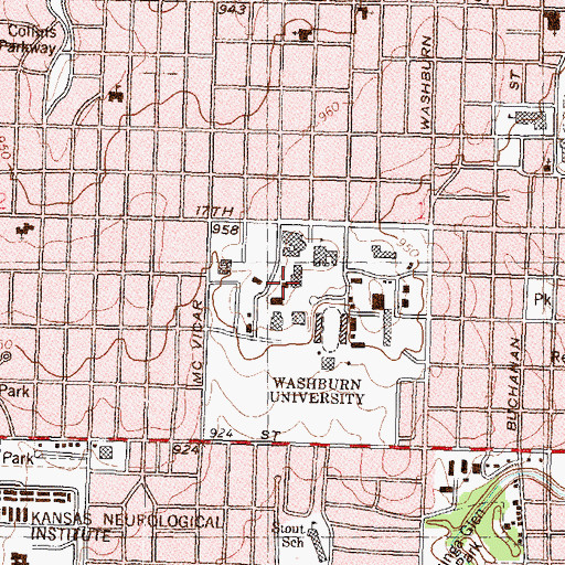 Topographic Map of Washburn University - International Center, KS