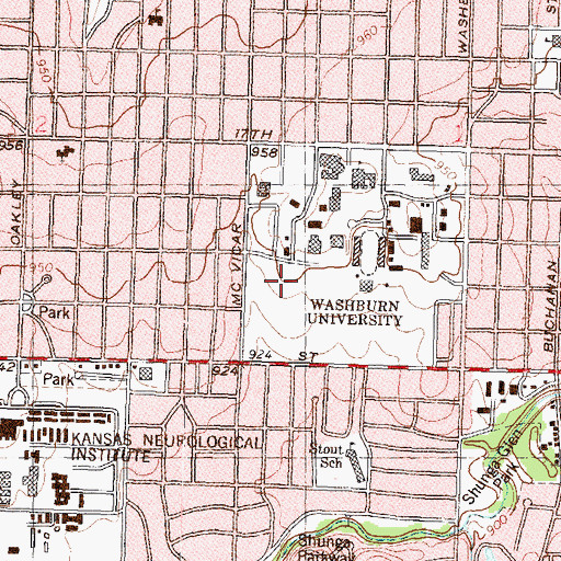 Topographic Map of Washburn University - KTWU Television Studio, KS