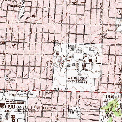 Topographic Map of Washburn University - Kuehne Hall, KS