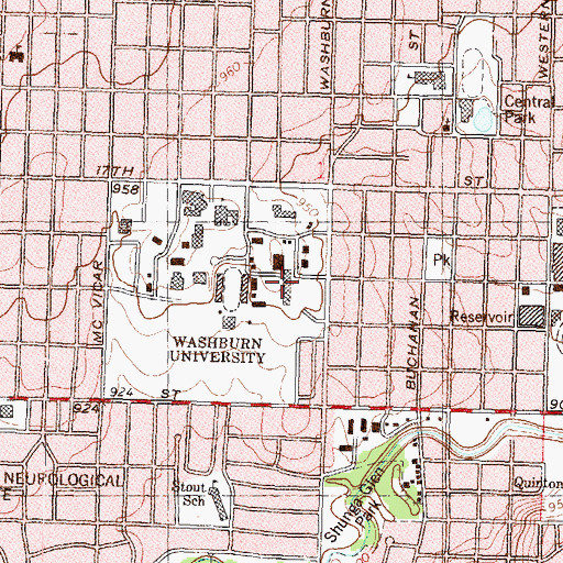 Topographic Map of Washburn University - Lee Arena, KS