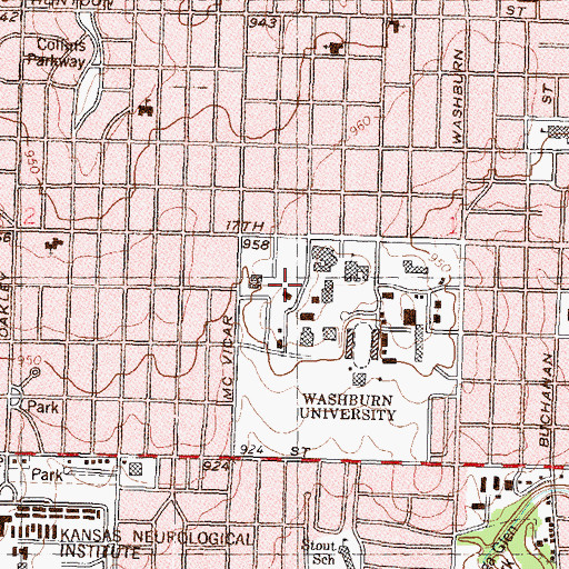 Topographic Map of Washburn University - Living Learning Center, KS
