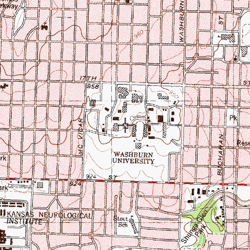 Topographic Map of Washburn University - Mabee Library, KS