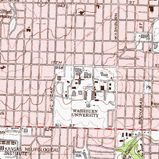 Topographic Map of Washburn University - Memorial Union, KS
