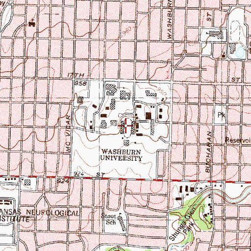 Topographic Map of Washburn University - Moore Bowl, KS