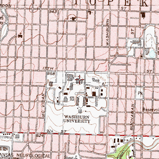 Topographic Map of Washburn University - Morgan Hall, KS