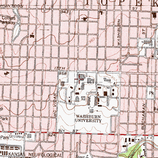 Topographic Map of Washburn University - Mulvane Art Museum, KS