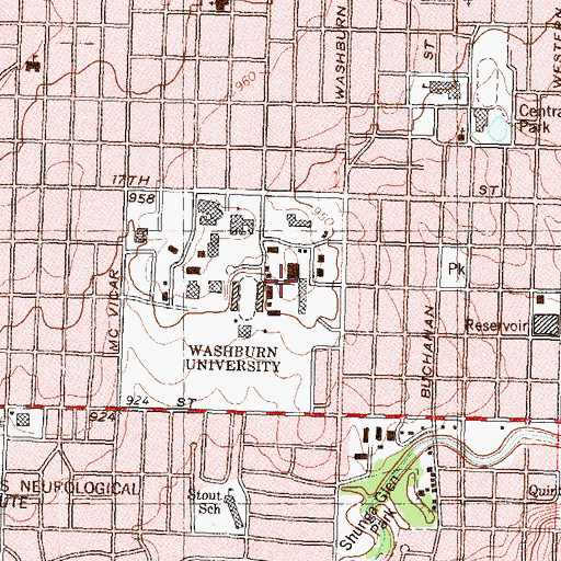 Topographic Map of Washburn University - Petro Allied Health Center, KS