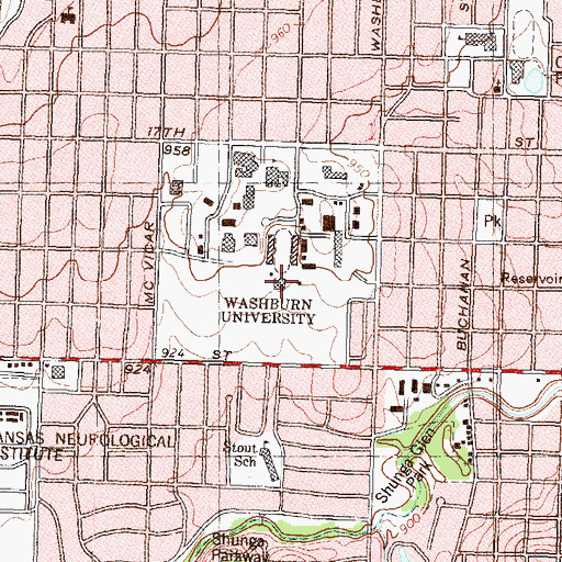 Topographic Map of Washburn University - Student Recreation and Wellness Center, KS