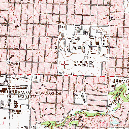 Topographic Map of Washburn University - Washburn Village, KS