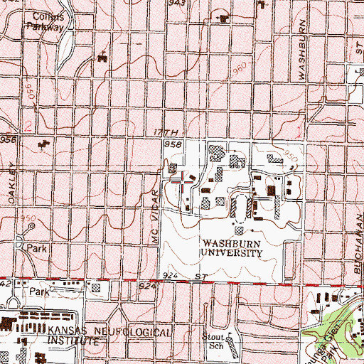 Topographic Map of Washburn University - West Hall, KS