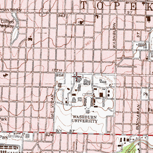 Topographic Map of Washburn University - White Concert Hall, KS