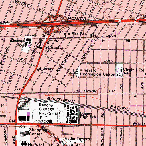 Topographic Map of Vineyard Recreation Center, CA