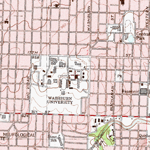Topographic Map of Washburn University - Whiting Field House, KS