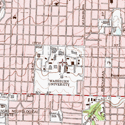 Topographic Map of Washburn University - Yager Stadium, KS