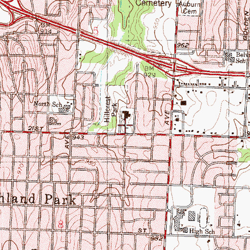 Topographic Map of Hillcrest Community Center, KS