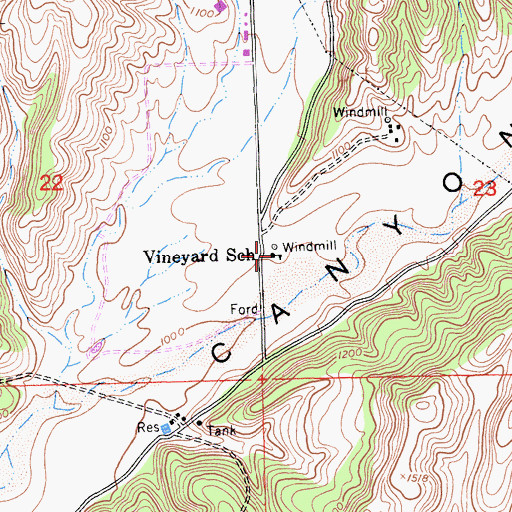 Topographic Map of Vineyard School, CA