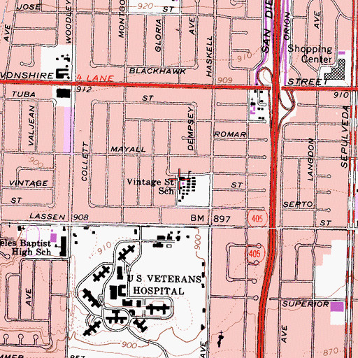 Topographic Map of Vintage Street Fundamental Magnet School, CA