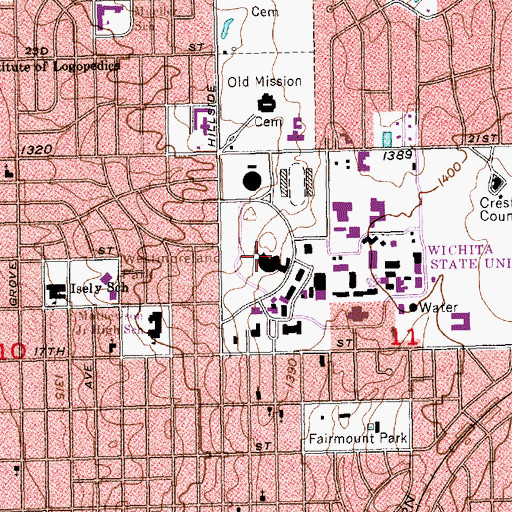 Topographic Map of Wichita State University - Durkeson Fine Arts Center, KS