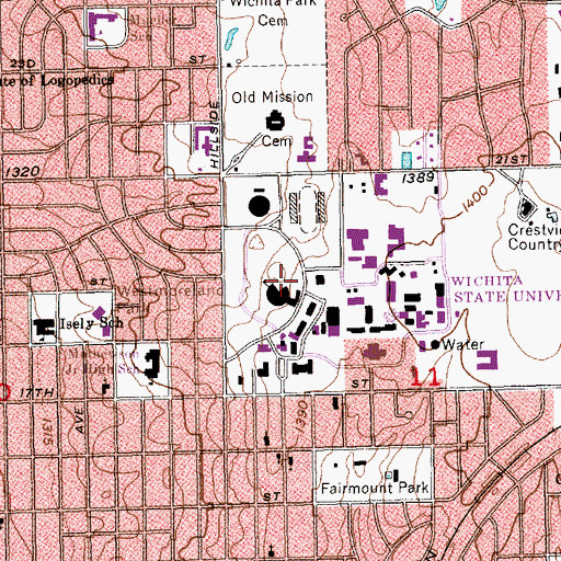Topographic Map of Wichita State University - Wiedemann Hall, KS