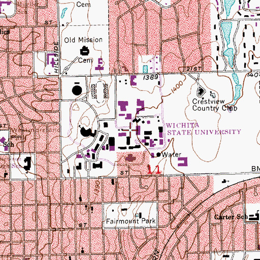Topographic Map of Wichita State University - Ablah Library, KS