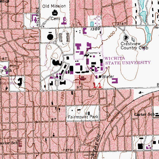 Topographic Map of Wichita State University - Ahlberg Hall, KS