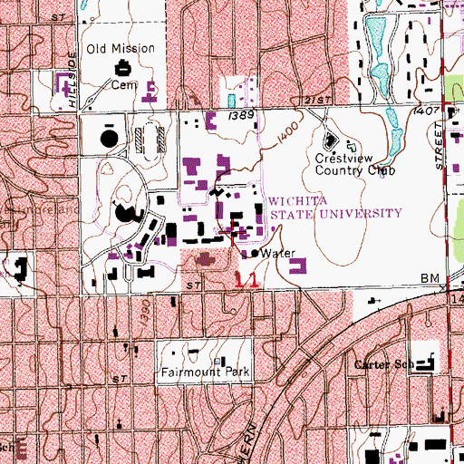 Topographic Map of Wichita State University - Beech Wind Tunnel, KS
