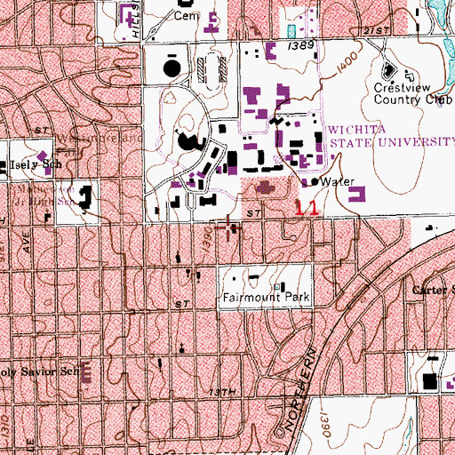 Topographic Map of Wichita State University - Brennan Hall 1, KS