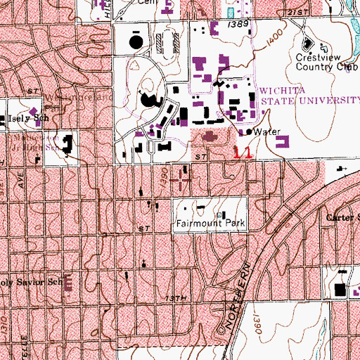 Topographic Map of Wichita State University - Brennan Hall 3, KS