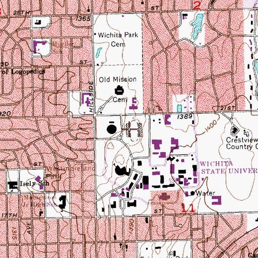 Topographic Map of Wichita State University - Cessna Stadium, KS