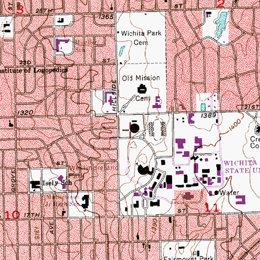 Topographic Map of Wichita State University - Charles Knoch Arena, KS