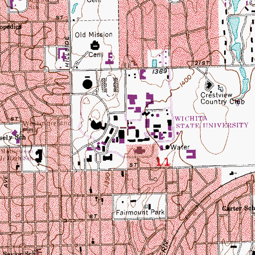 Topographic Map of Wichita State University - Clinton Hall, KS