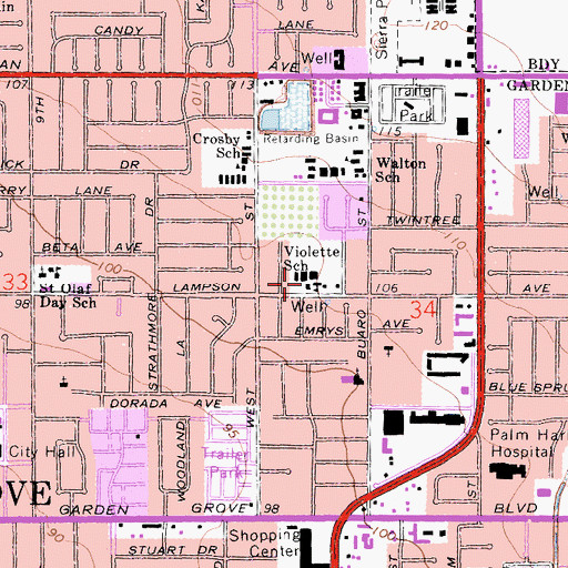 Topographic Map of Violette Elementary School, CA