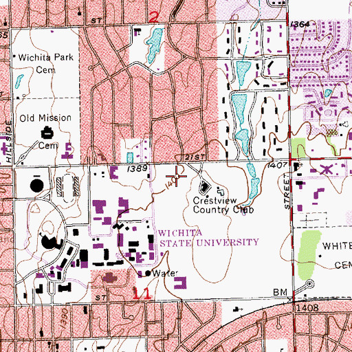 Topographic Map of Wichita State University - Eck Stadium, KS