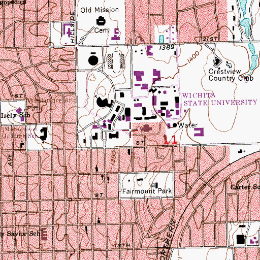 Topographic Map of Wichita State University - Elliott Hall, KS