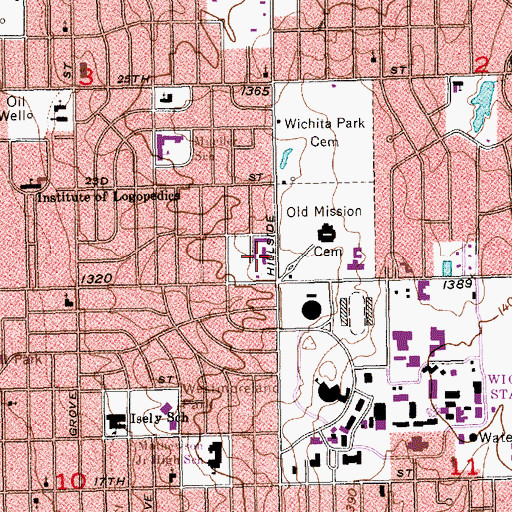 Topographic Map of Wichita State University - Fairmount Towers Commons, KS