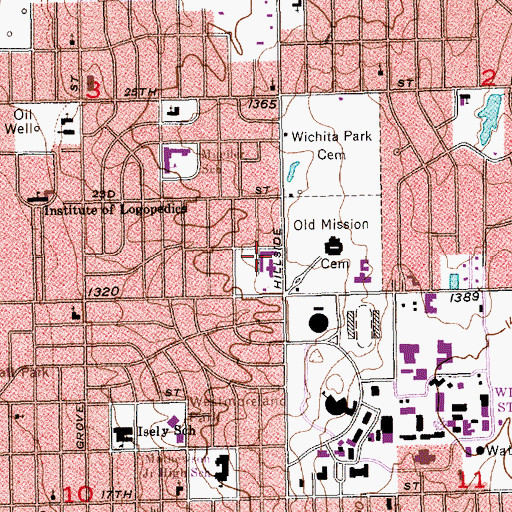 Topographic Map of Wichita State University - Fairmount Towers North, KS