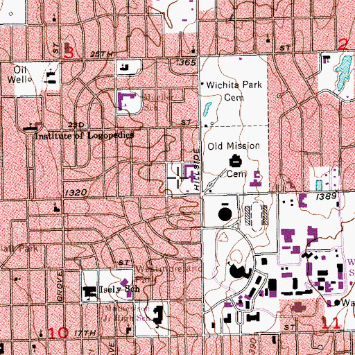 Topographic Map of Wichita State University - Fairmount Towers South, KS