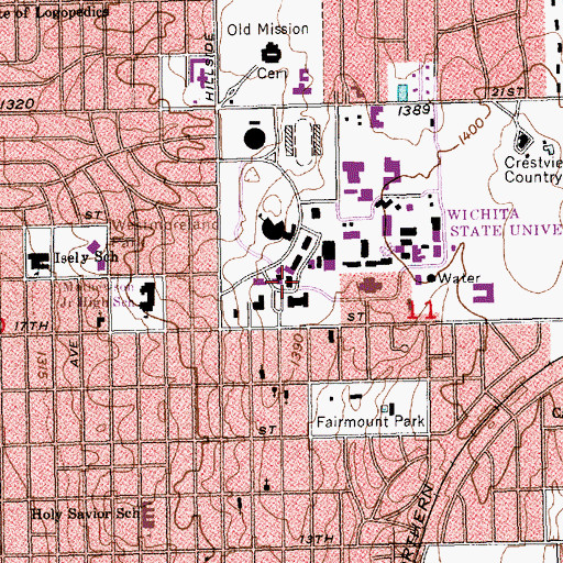 Topographic Map of Wichita State University - Fiske Hall, KS