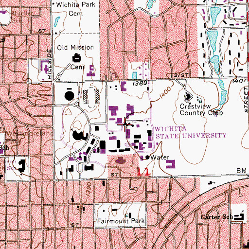 Topographic Map of Wichita State University - Grace Wilkie Hall, KS