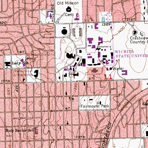 Topographic Map of Wichita State University - Hearion Hall, KS