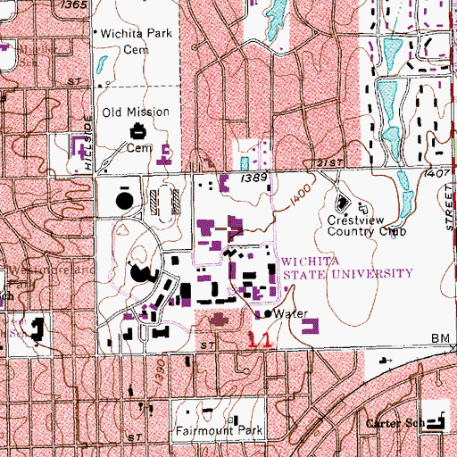 Topographic Map of Wichita State University - Heskett Center, KS