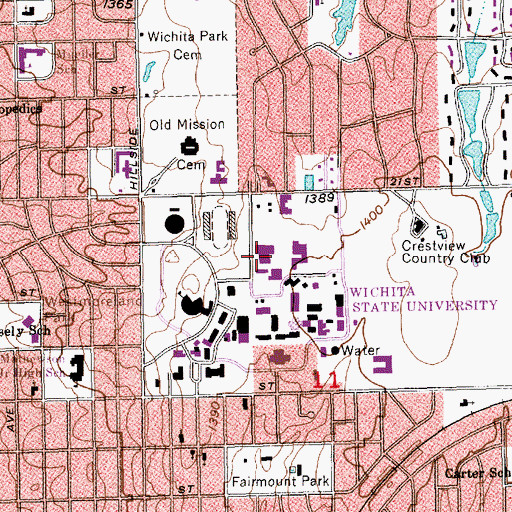 Topographic Map of Wichita State University - Hubbard Hall, KS