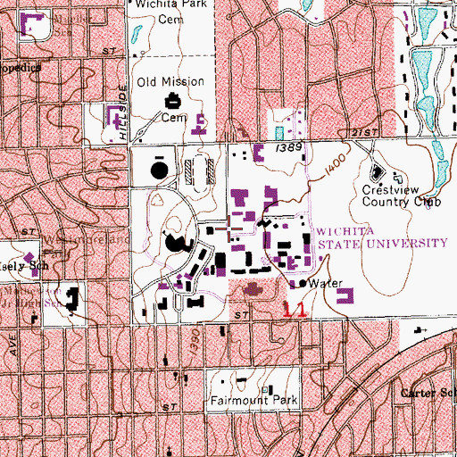 Topographic Map of Wichita State University - Jabara Hall, KS