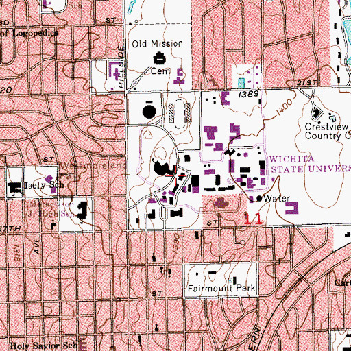 Topographic Map of Wichita State University - Jardine Hall, KS