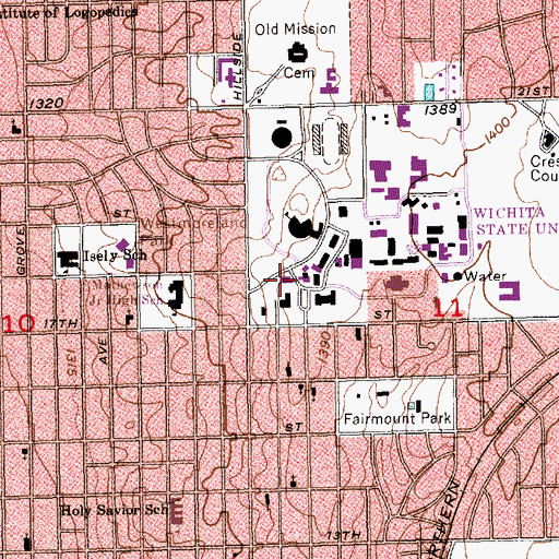 Topographic Map of Wichita State University - McKnight Art Center, KS