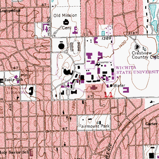 Topographic Map of Wichita State University - Rhatigan Student Center, KS
