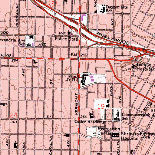 Topographic Map of Virgil Middle School, CA