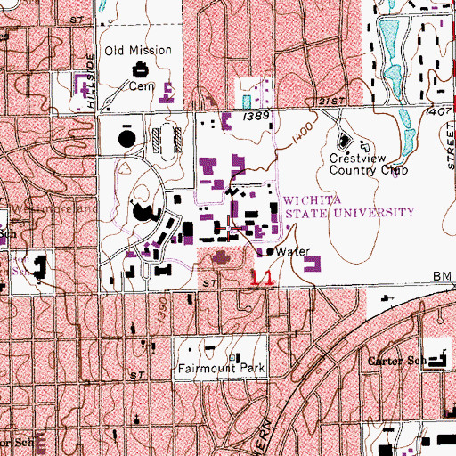 Topographic Map of Wichita State University - Wallace Hall, KS